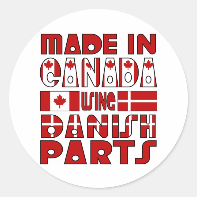 Pegatina Redonda Hecho en Canadá Partes Danesas (Anverso)