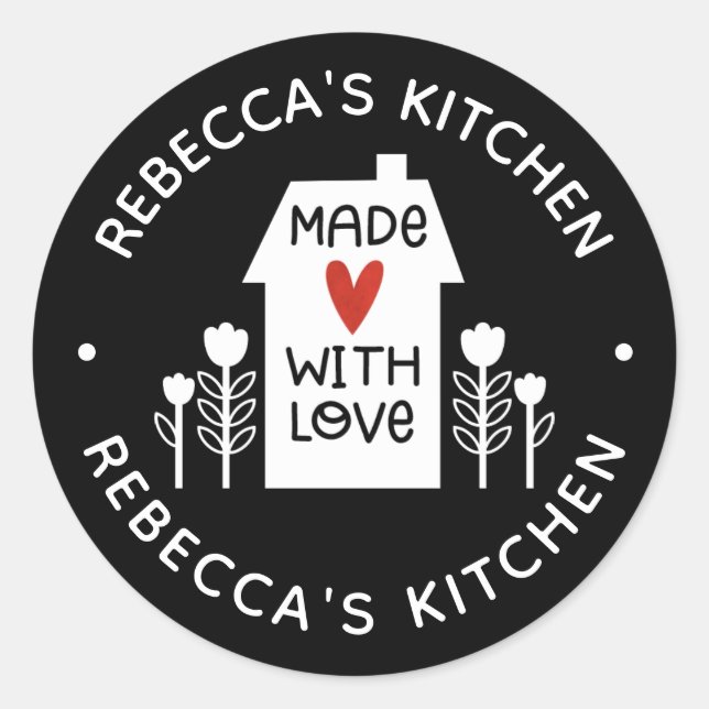 Pegatina Redonda Hecho en Casa con Amor (Anverso)