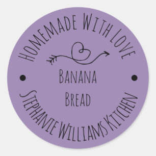 Pegatina Redonda Hecho en Casa con Amor Lavanda   Repostería