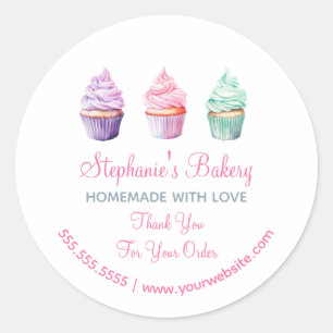 Pegatina Redonda Hecho en casa con Amor Pastelería de Cup Cake Gra