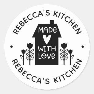 Pegatina Redonda Hecho en Casa Con Amor Personalizado