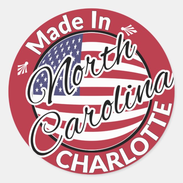 Pegatina Redonda Hecho en Charlotte, Carolina del Norte, bandera de (Anverso)