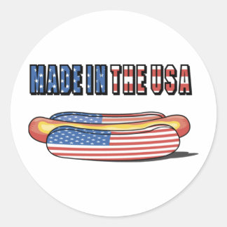 Pegatina Redonda Hecho en Estados Unidos Patriótico Hot Dog