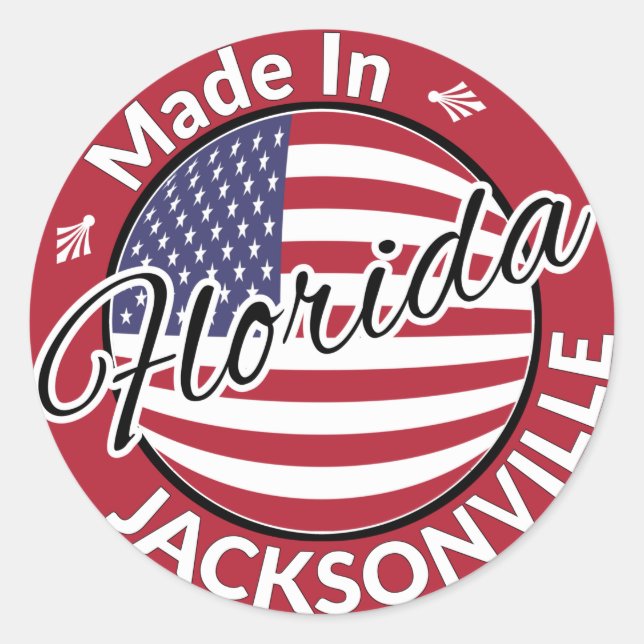 Pegatina Redonda Hecho en Jacksonville, Florida, bandera de los Est (Anverso)
