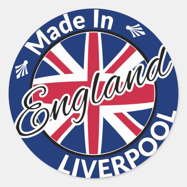 Pegatina Redonda Hecho en Liverpool Inglaterra Bandera de Jack Unio (Anverso)