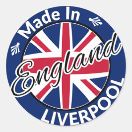 Pegatina Redonda Hecho en Liverpool Inglaterra Bandera de Jack Unio
