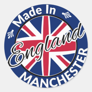 Pegatina Redonda Hecho en Manchester Inglaterra Bandera de Jack Uni