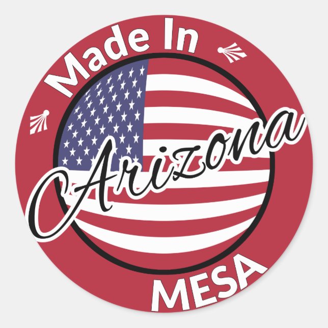 Pegatina Redonda Hecho en Mesa Arizona Bandera de los Estados Unido (Anverso)