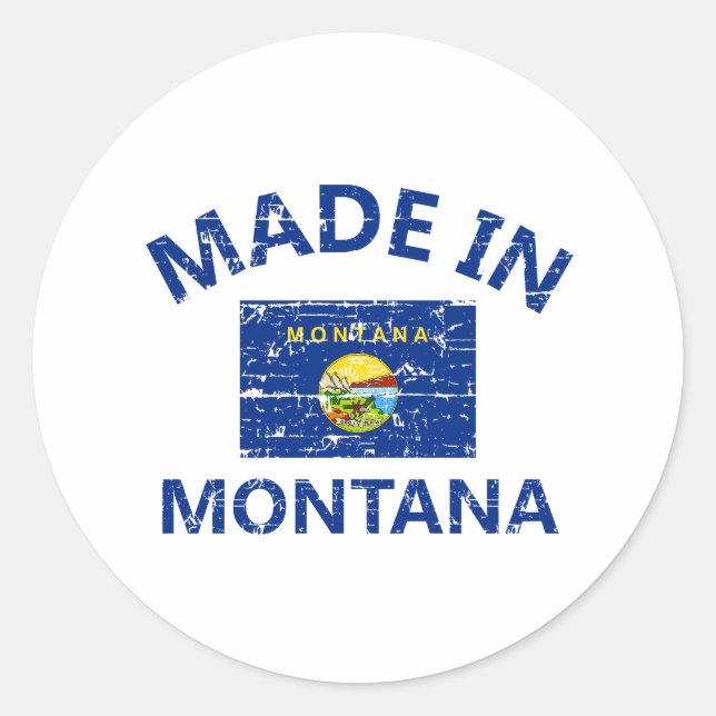 Pegatina Redonda Hecho en MONTANA diseños de la bandera de los Esta (Anverso)