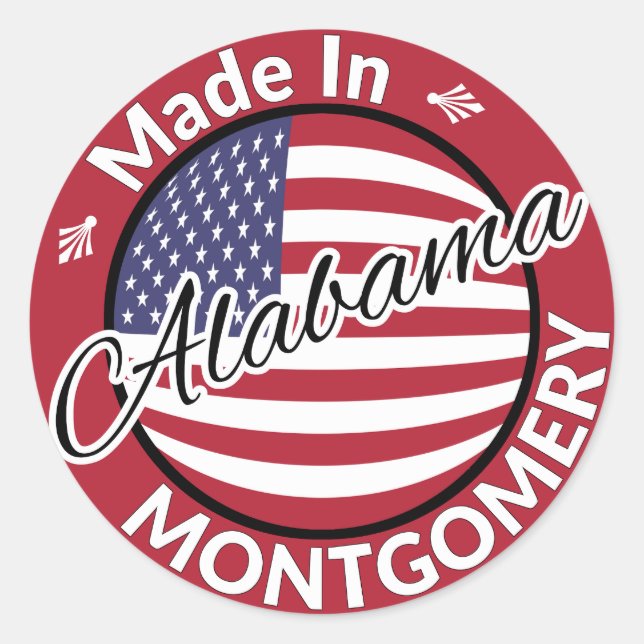 Pegatina Redonda Hecho en Montgomery, Alabama Estrellas y Bandera d (Anverso)