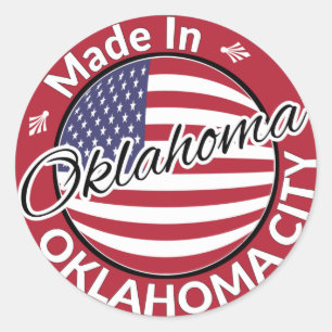 Pegatina Redonda Hecho en Oklahoma City Oklahoma Bandera de los Est