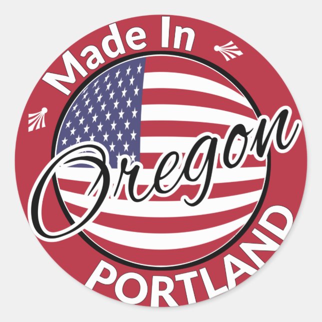 Pegatina Redonda Hecho en Portland, Oregon, bandera de EE.UU. (Anverso)
