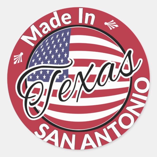 Pegatina Redonda Hecho en San Antonio Texas Bandera de los Estados  (Anverso)