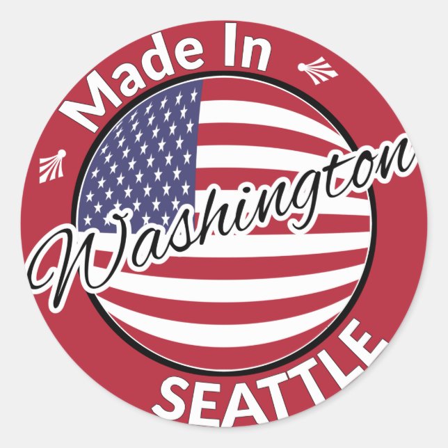 Pegatina Redonda Hecho en Seattle, Washington, bandera de los Estad (Anverso)
