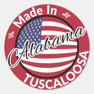 Pegatina Redonda Hecho en Tuscaloosa Alabama Estrellas y Bandera de