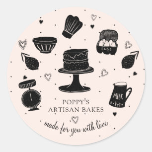 Pegatina Redonda Hecho Para Ti Con Amor Baker Utensils Panadería