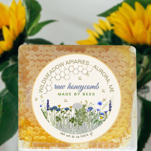 Pegatina Redonda HECHO POR BEES HONEYCOMB Meadow Flowers & Bebe Cla