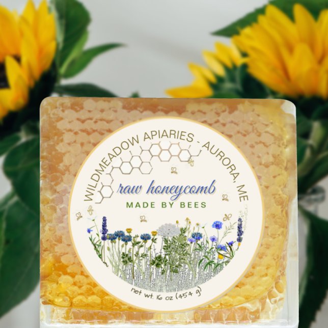 Pegatina Redonda HECHO POR BEES HONEYCOMB Meadow Flowers & Bebe Cla (Subido por el creador)