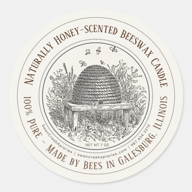 Pegatina Redonda Hecho por Bees State Name Beeswax Candle Skep Bees (Anverso)