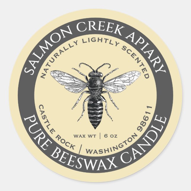 Pegatina Redonda Hecho por las abejas Queen Bee Beeswax Candle Etiq (Anverso)
