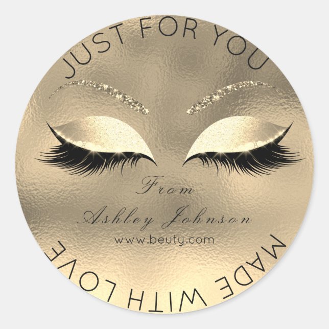 Pegatina Redonda Hecho Por Purpurina Lazas Belleza Purpurina Oro Ma (Anverso)