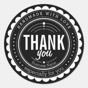 Pegatina Redonda Hechos a mano blancos negros elegantes le