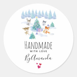 Pegatina Redonda Hechos a mano con Navidades de Love Cute Forest An