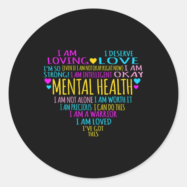 Pegatina Redonda Hechos cardíacos Hechos Mental Sensibilización de  (Anverso)