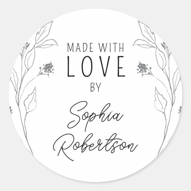 Pegatina Redonda Hechos con amor Línea personalizada Arte Floral Cl (Anverso)