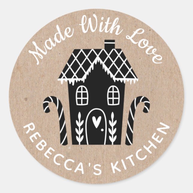 Pegatina Redonda Hechos con amor Navidades de Kraft (Anverso)