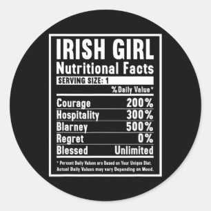 Pegatina Redonda Hechos de nutrición Chica irlandés