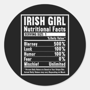 Pegatina Redonda Hechos de nutrición Chica irlandés 1