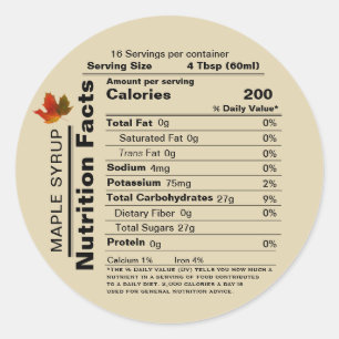 Pegatina Redonda Hechos de nutrición de jarabe de arce beige con ho