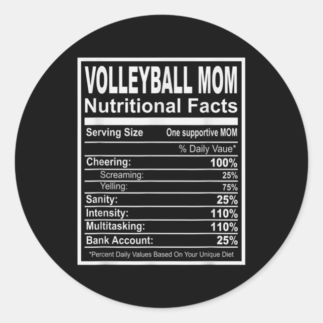 Pegatina Redonda Hechos nutricionales de la madre del voleibol (Anverso)