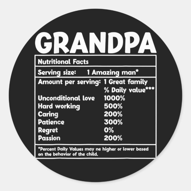 Pegatina Redonda Hechos nutricionales del abuelo Funny Día del Padr (Anverso)
