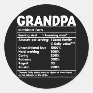 Pegatina Redonda Hechos nutricionales del abuelo Funny Día del Padr