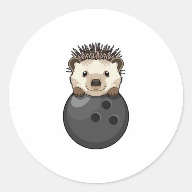 Pegatina Redonda Hedgehog en el Bowling con bolas (Anverso)