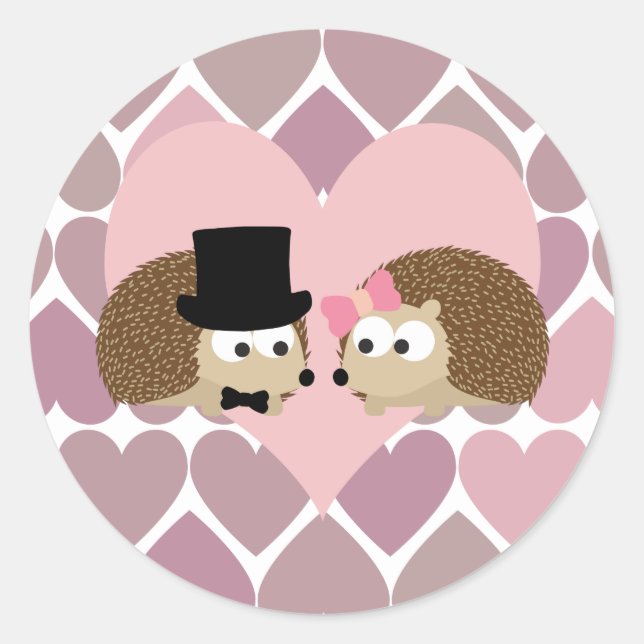 Pegatina Redonda Hedgehog Love with Hearts (Anverso)