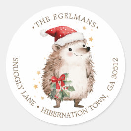 Pegatina Redonda Hedgehog Santa Hat Christmas Return Address Label