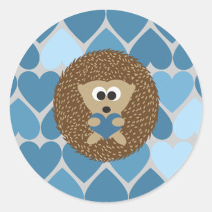 Pegatina Redonda Hedgehog y Corazón Azul