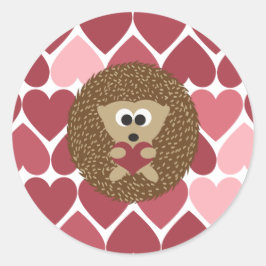 Pegatina Redonda Hedgehog y corazones