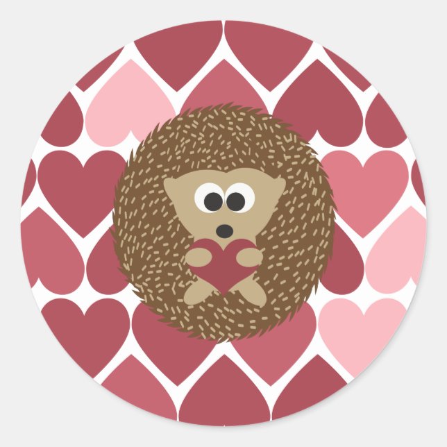 Pegatina Redonda Hedgehog y corazones (Anverso)