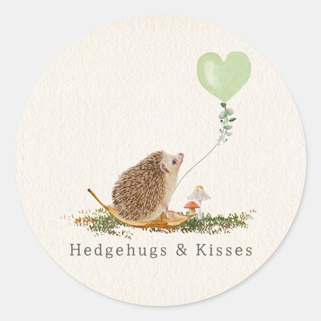 Pegatina Redonda Hedgehugs & Kisses Hedgehog Classroom Valentine (Anverso)