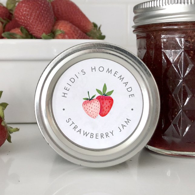 Pegatina Redonda HEIDI Boho de verano simple jamba de fresa casera (HEIDI Simple Summer Boho Homemade Strawberry Jam Classic Round Sticker)