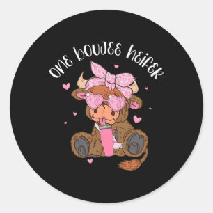 Pegatina Redonda Heifer Valentine Funny Cow One Boujee Heifer Mujer