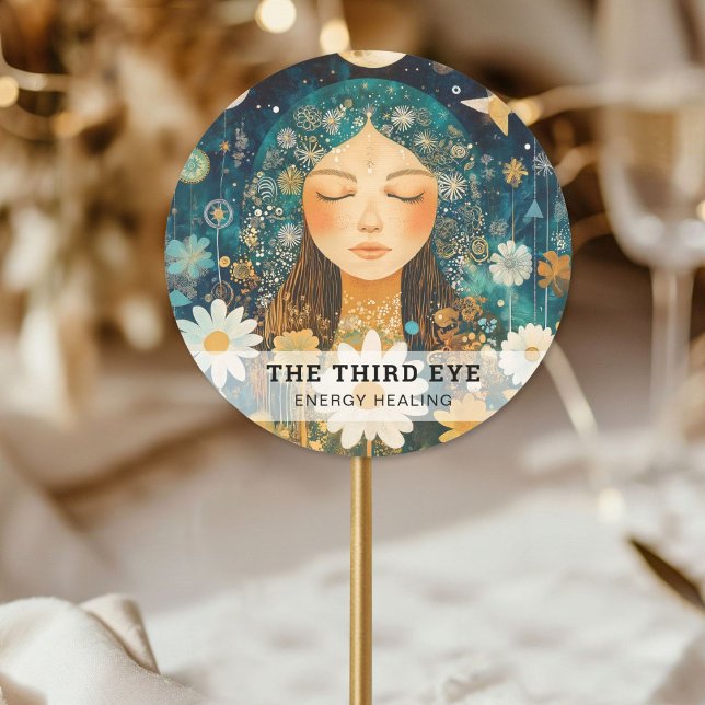 Pegatina Redonda Heiler de energía de Ilustracion para mujeres Reik (Woman Illustration Energy Heiler Reiki Spirituell Classic Round Sticker)