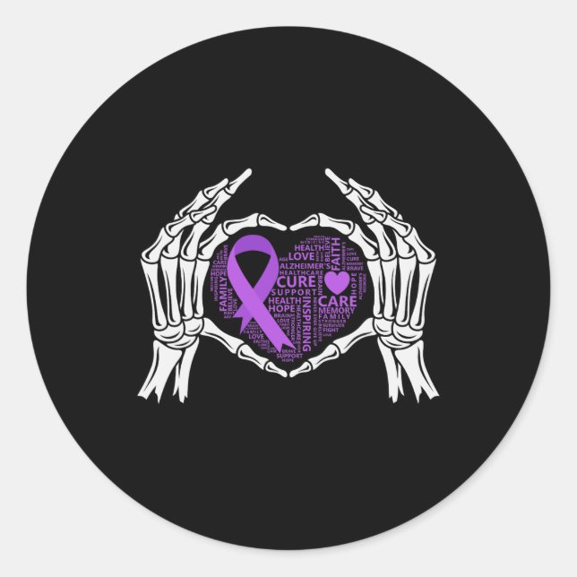 Pegatina Redonda Heimerheimer Awareness Skeleton Hand Heart (Anverso)