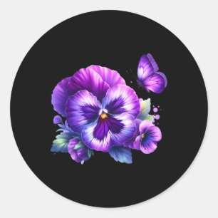 Pegatina Redonda Heimerheimer Pansy Morple Floral Dementia Heimerhe