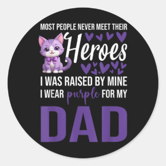Pegatina Redonda Heimers Awareness Shirt Cat Purple Ribbon Dad Heim