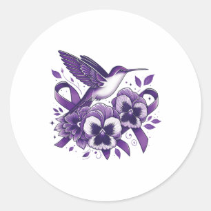 Pegatina Redonda Heimers Purple Floral Pansy Dementia Hummingbird R